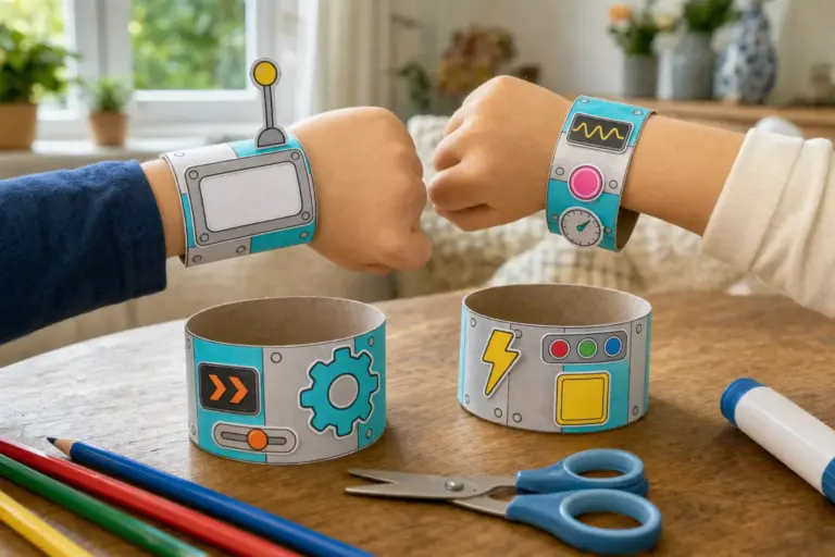Geknutselde robot polsbediening met schermpje, drukknoppen en lampjes