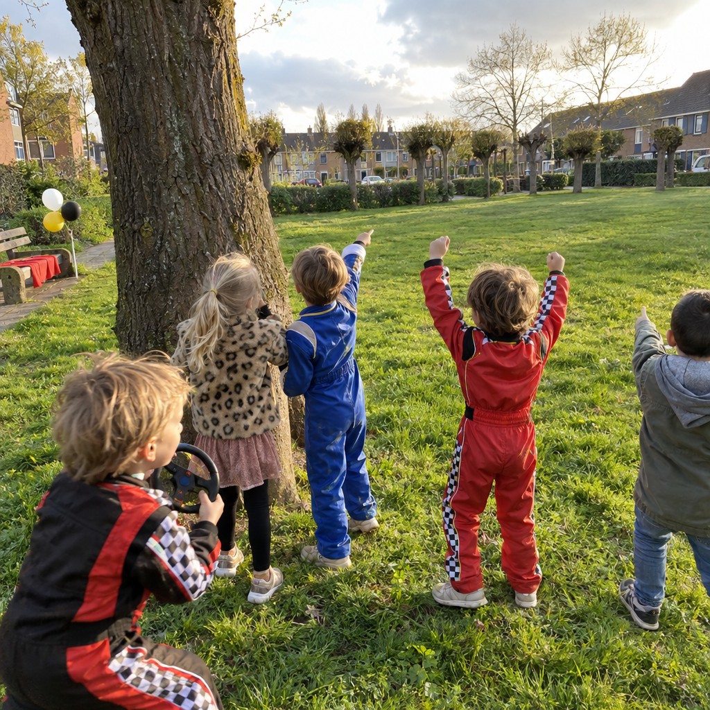 Blije kinderen hebben de schat gevonden bij de Autorace Speurtocht
