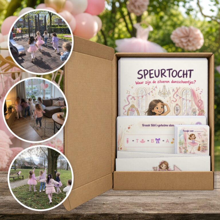 Ballerina Speurtocht als brievenbuspakket, met foto's van kinderen op speurtocht