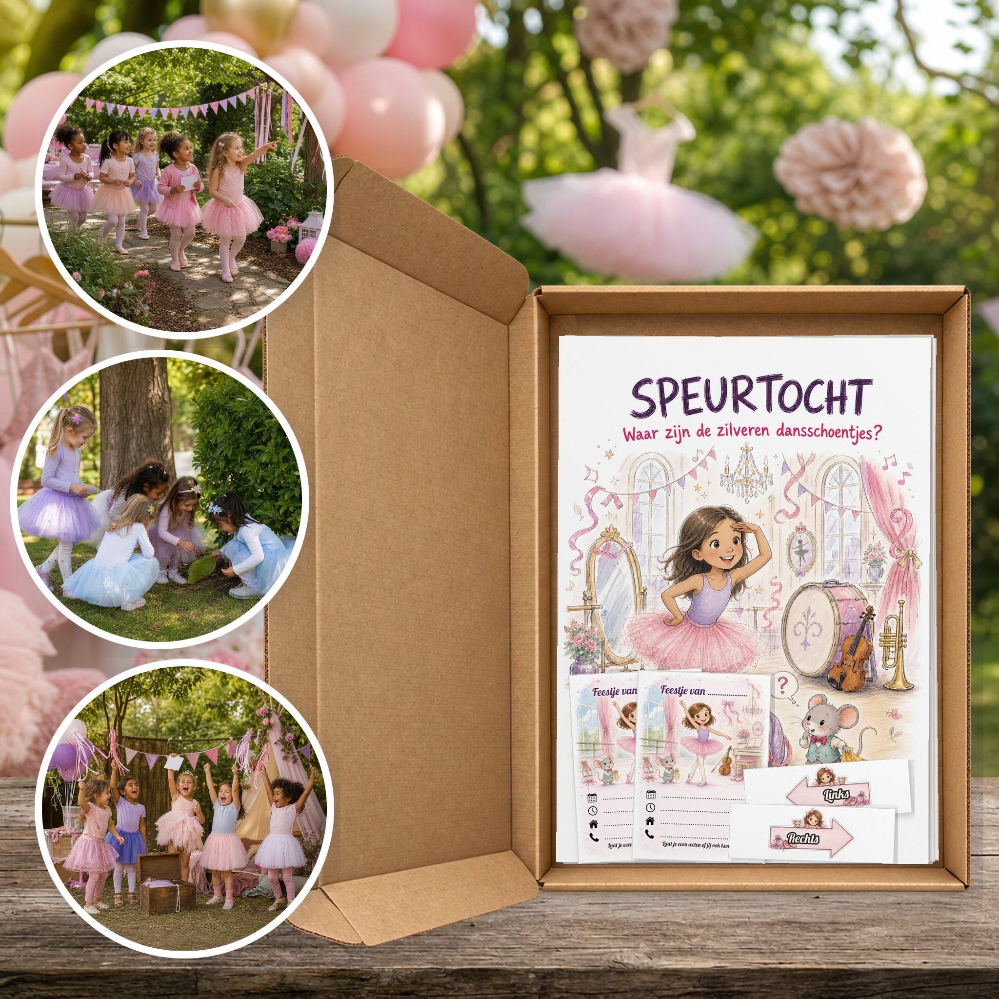 Ballerina Speurtocht als brievenbuspakket, met foto's van kinderen op speurtocht