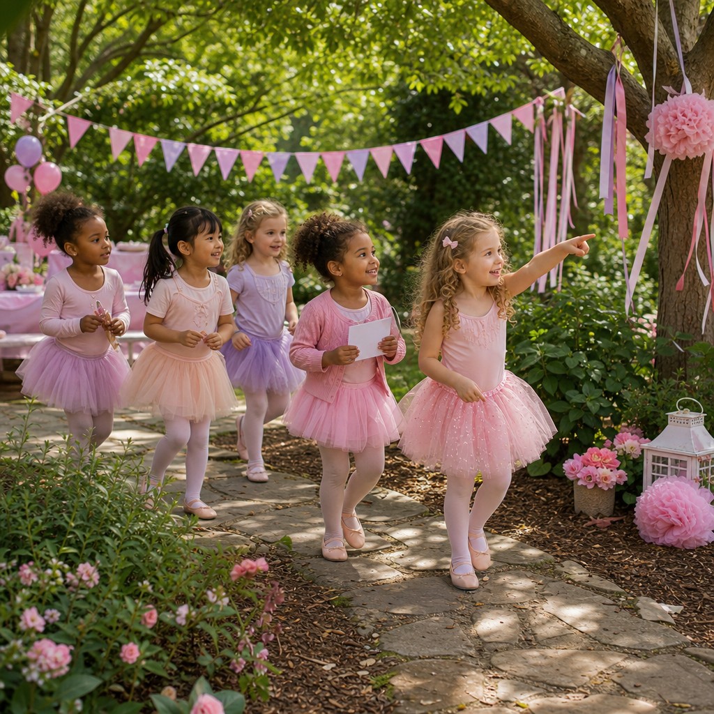 Kinderen op speurtocht tijdens een Ballerina Speurtocht kinderfeestje