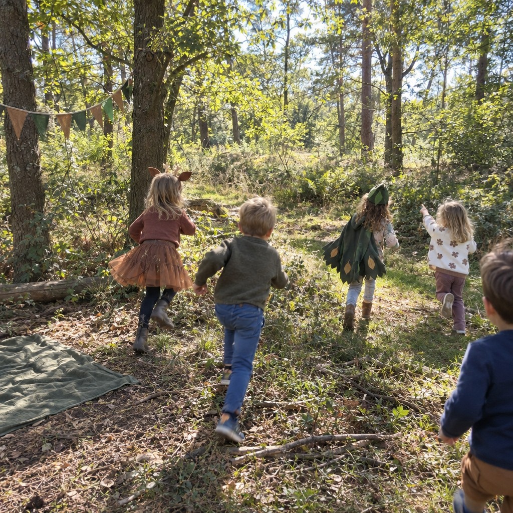 Blije kinderen hebben de schat gevonden bij de bos Speurtocht
