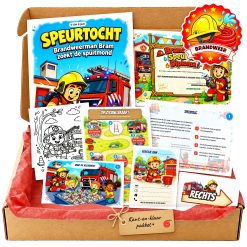 Complete Brandweer Speurtocht voor een kinderfeestje met voorblad, opdrachtkaarten, uitnodigingen, diploma en kleurplaat
