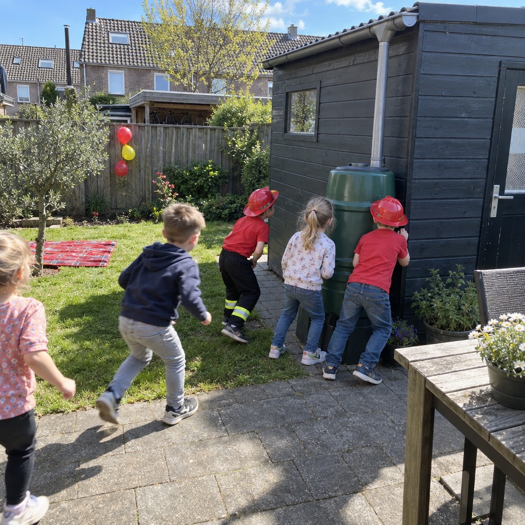 Kinderen op speurtocht tijdens een Brandweer Speurtocht kinderfeestje