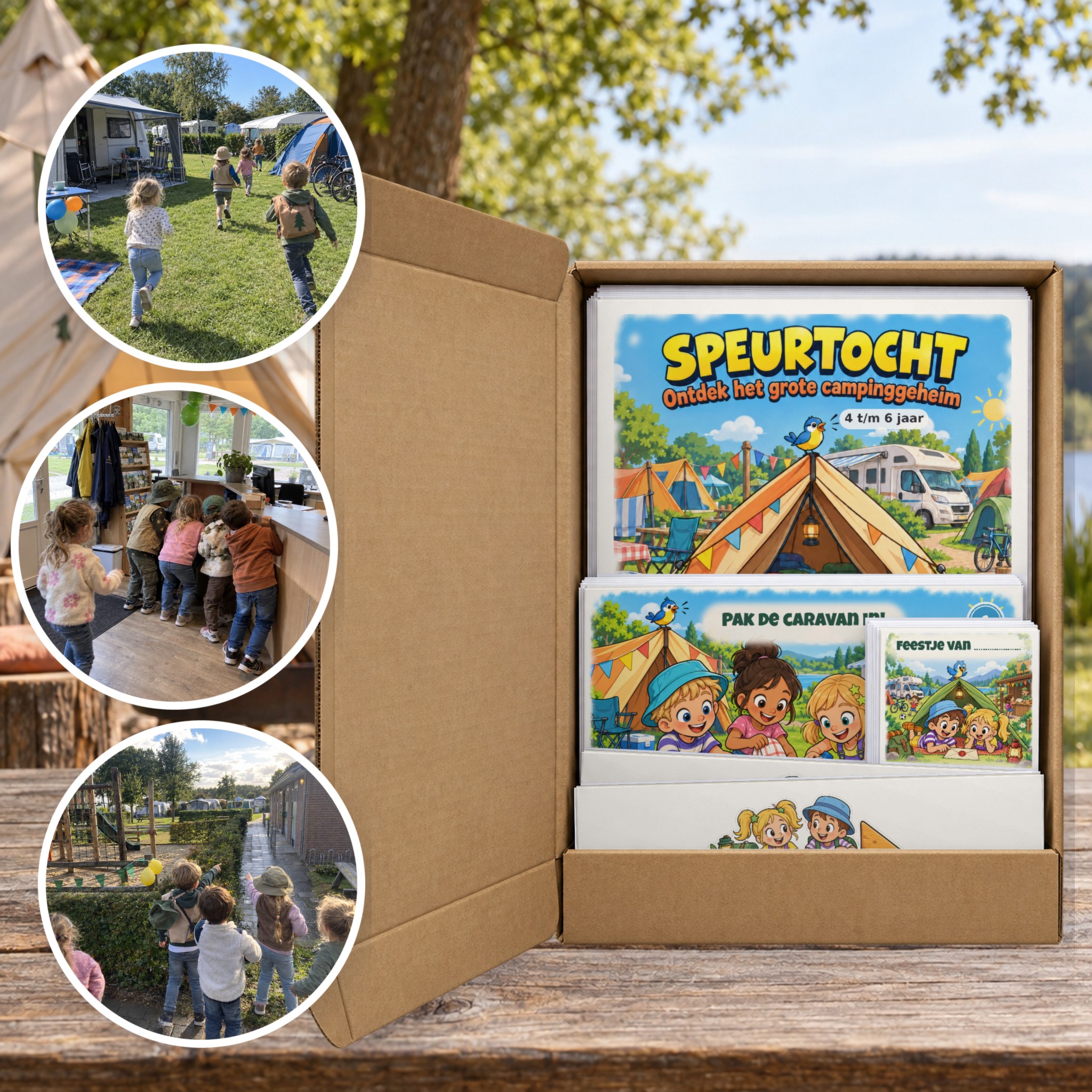 camping Speurtocht als brievenbuspakket, met foto's van kinderen op speurtocht