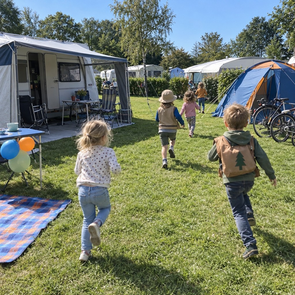Kinderen op speurtocht tijdens een camping Speurtocht kinderfeestje