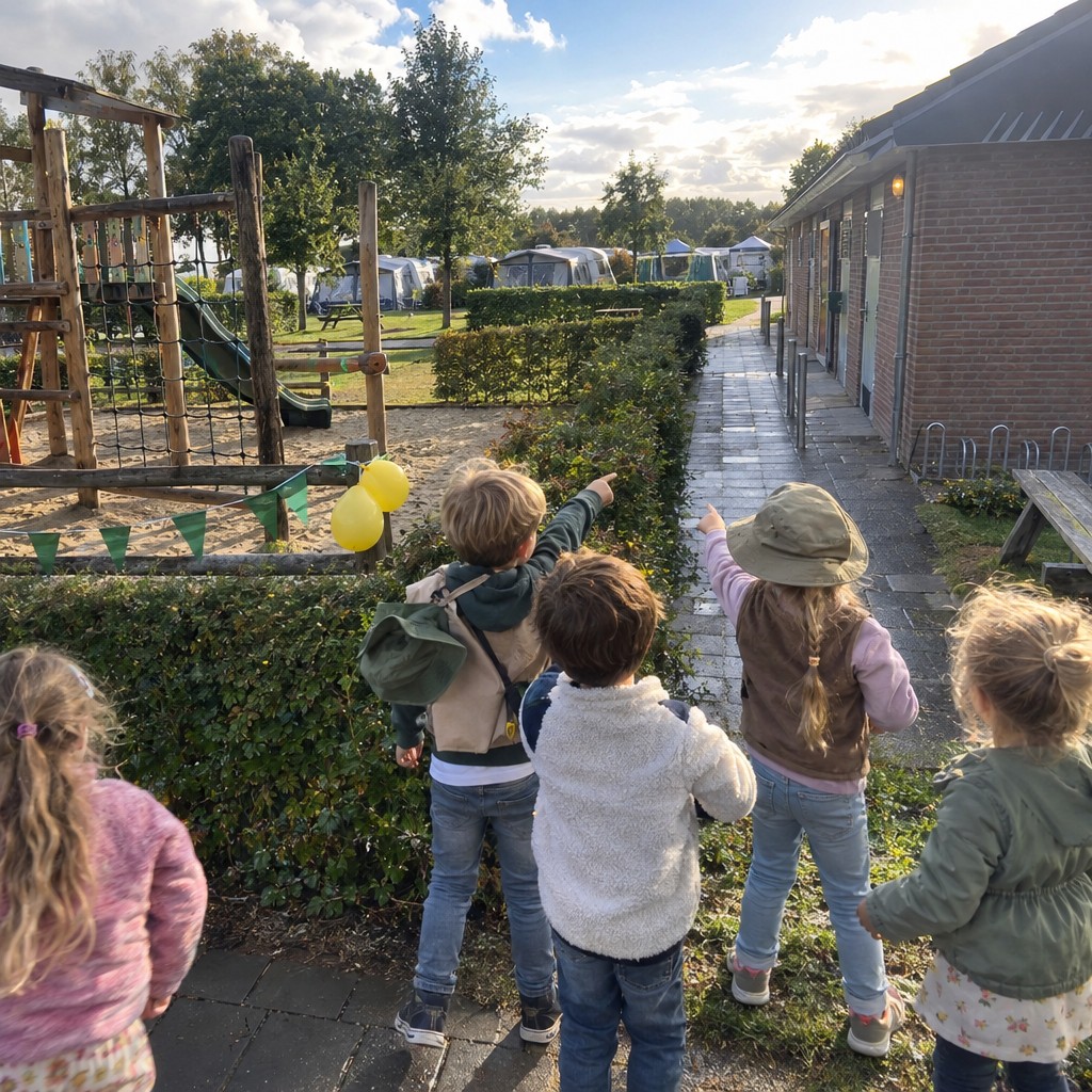 Blije kinderen hebben de schat gevonden bij de camping Speurtocht