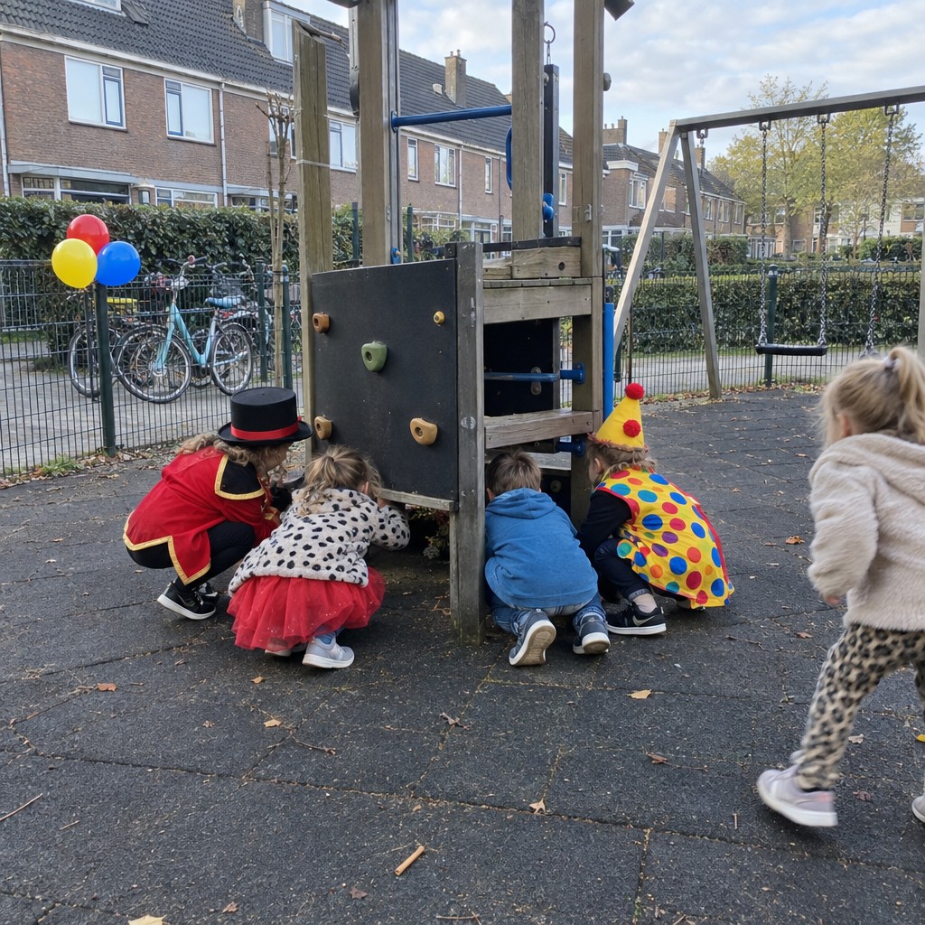 Kinderen op speurtocht tijdens een Circus Speurtocht kinderfeestje