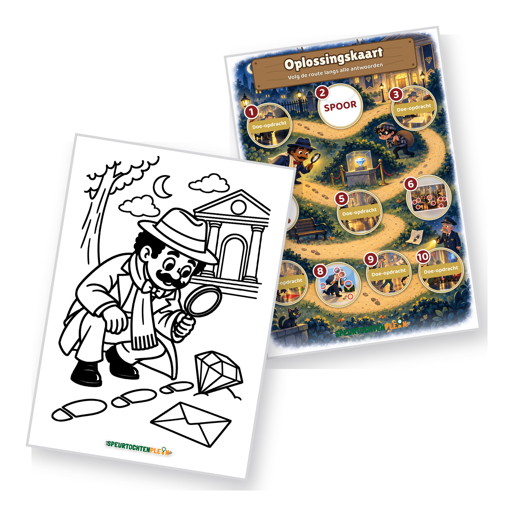 Oplossingskaart en kleurplaat van de Detective Speurtocht
