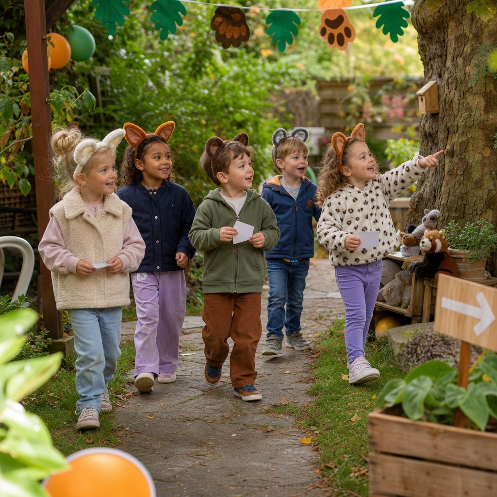Kinderen op speurtocht tijdens een Dierendag Speurtocht kinderfeestje