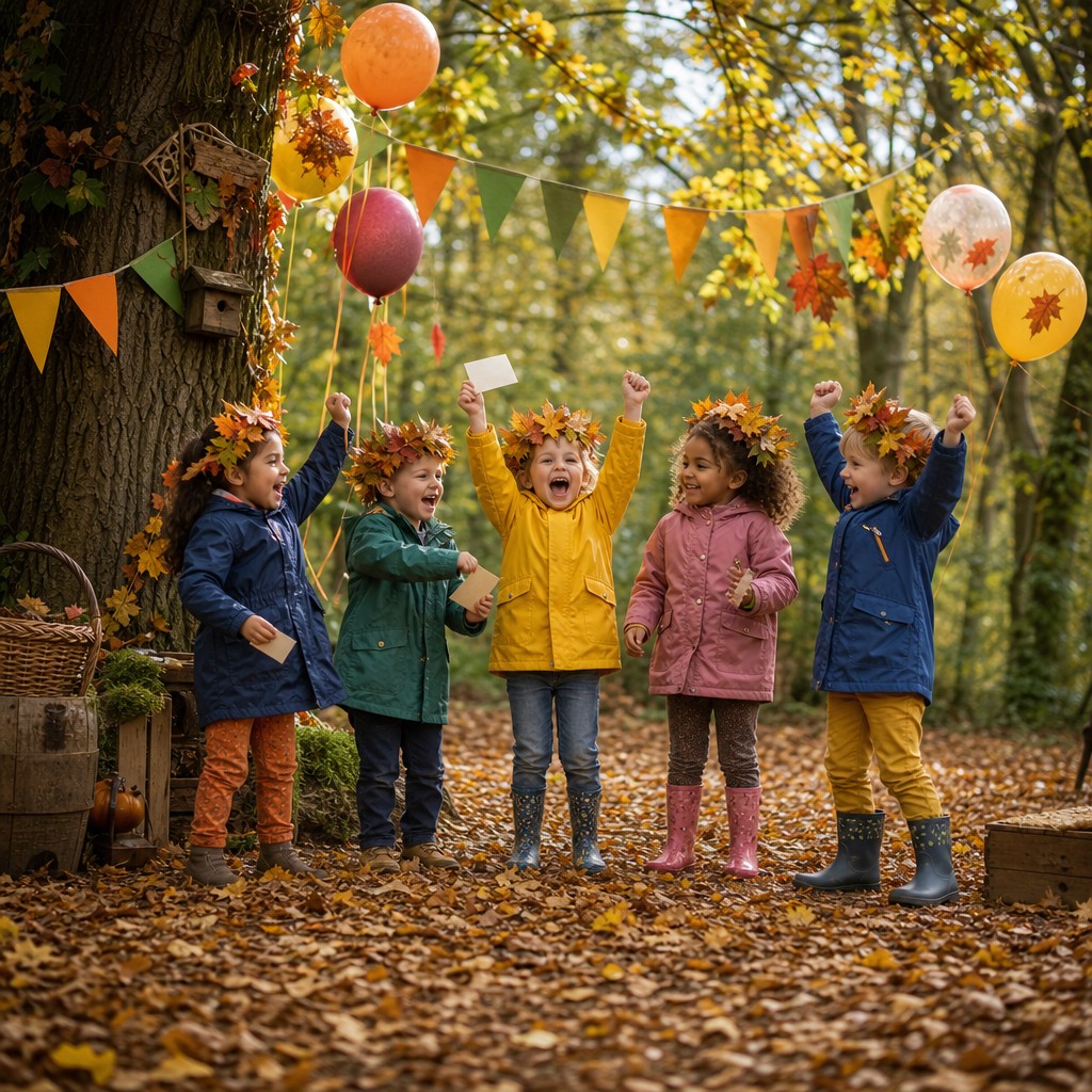 Blije kinderen hebben de schat gevonden bij de herfst Speurtocht