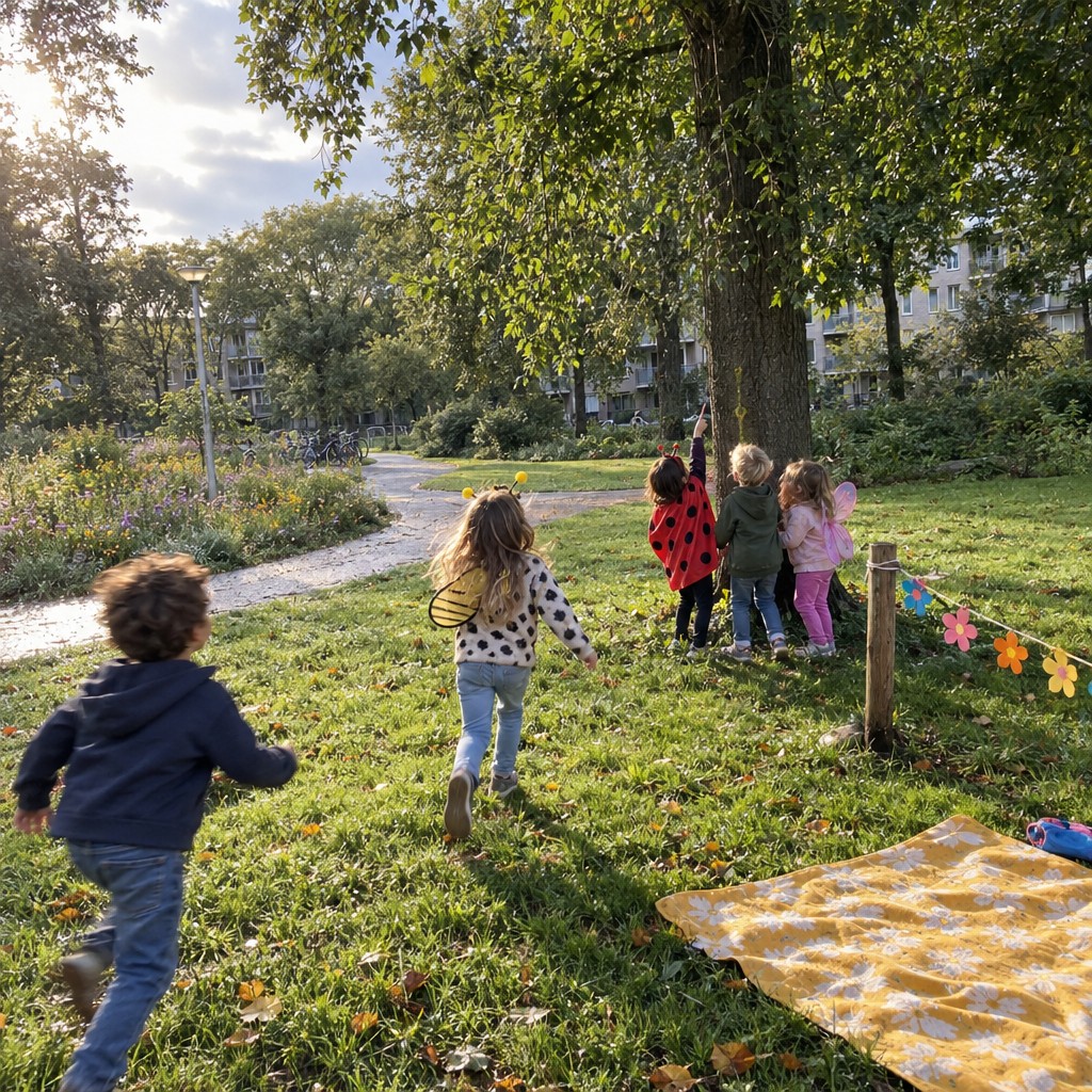 Blije kinderen hebben de schat gevonden bij de insecten Speurtocht