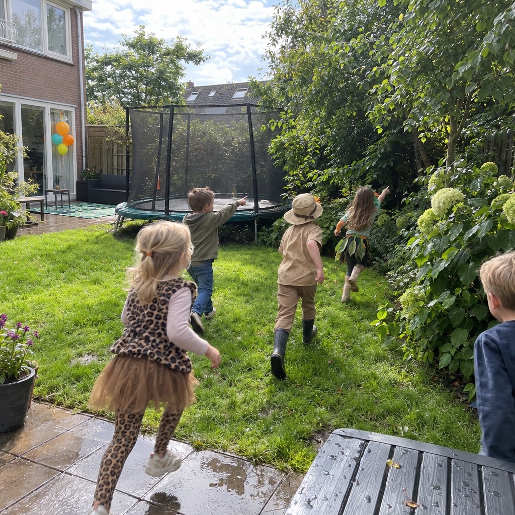 Blije kinderen hebben de schat gevonden bij de Jungle Speurtocht