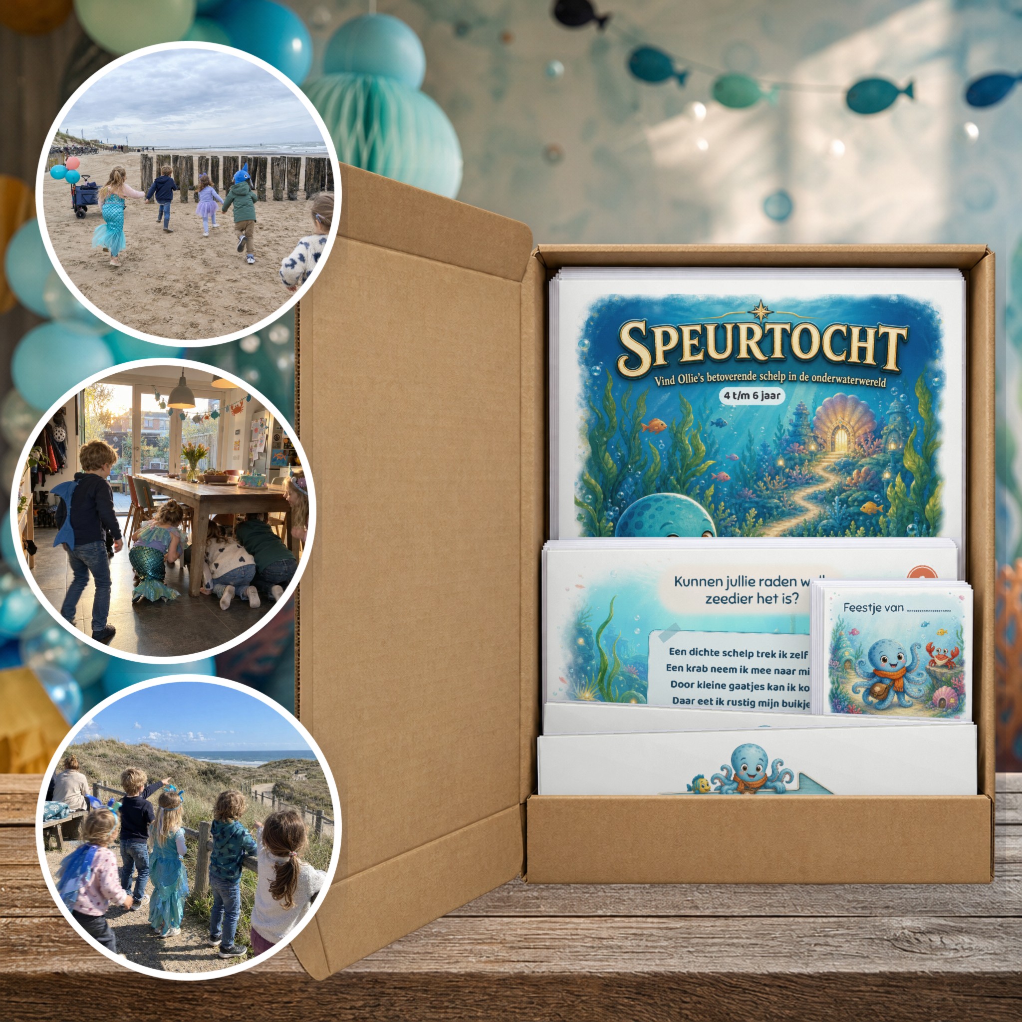 onderwaterwereld Speurtocht als brievenbuspakket, met foto's van kinderen op speurtocht