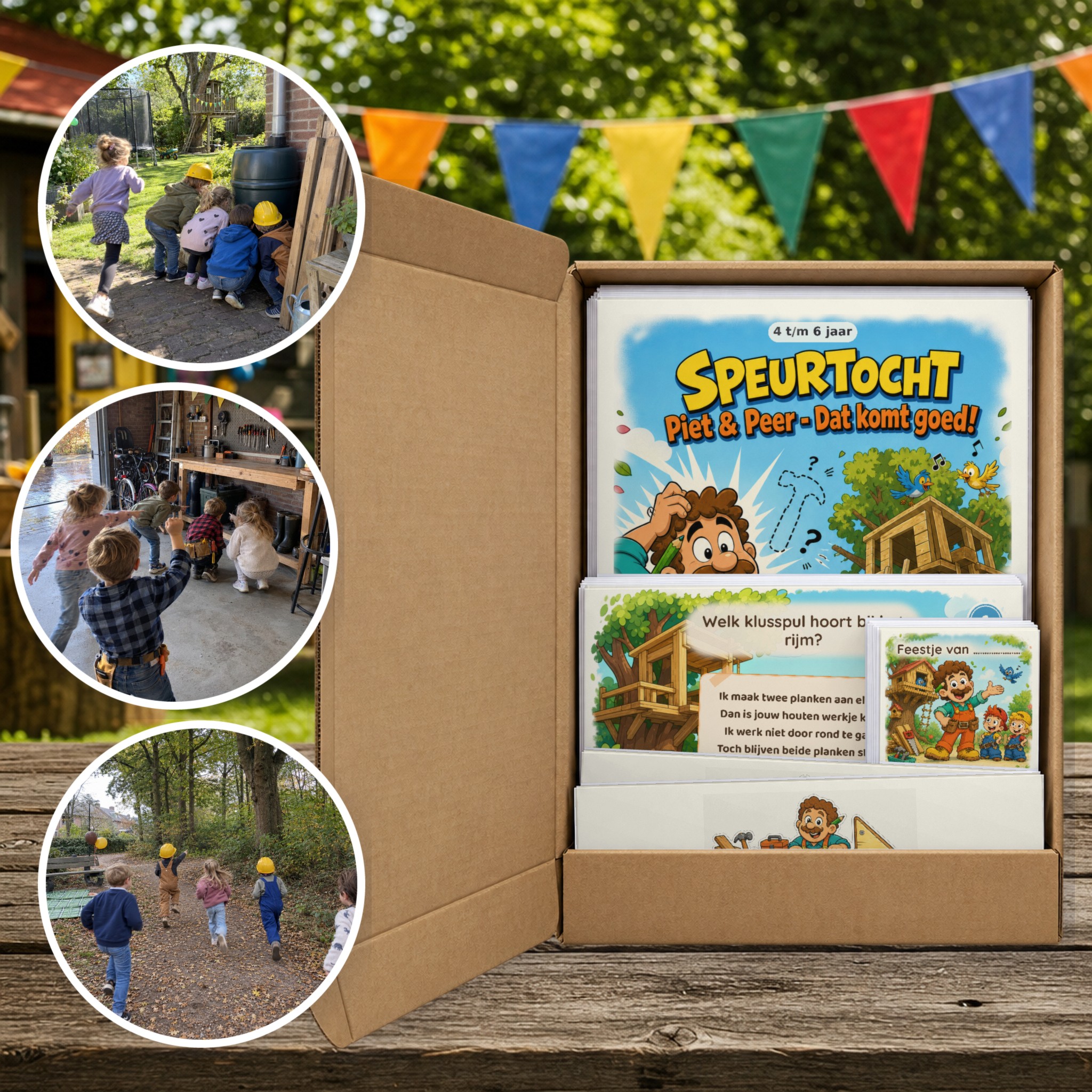 Piet & Peer - De Grote Klus Speurtocht als brievenbuspakket, met foto's van kinderen op speurtocht