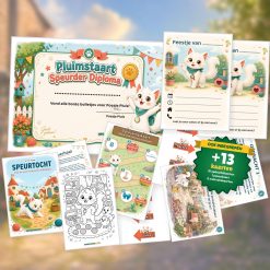 Complete Poezen Speurtocht voor een kinderfeestje met voorblad, opdrachtkaarten, uitnodigingen, diploma en kleurplaat