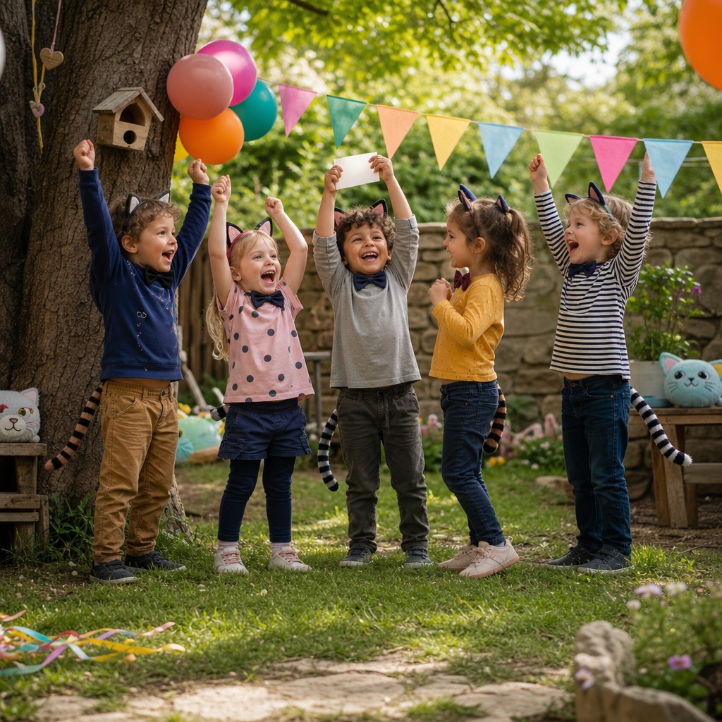 Blije kinderen hebben de schat gevonden bij de Poezen Speurtocht