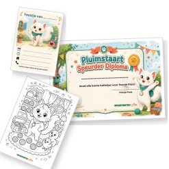 Uitnodiging, diploma en kleurplaat van de Poezen Speurtocht