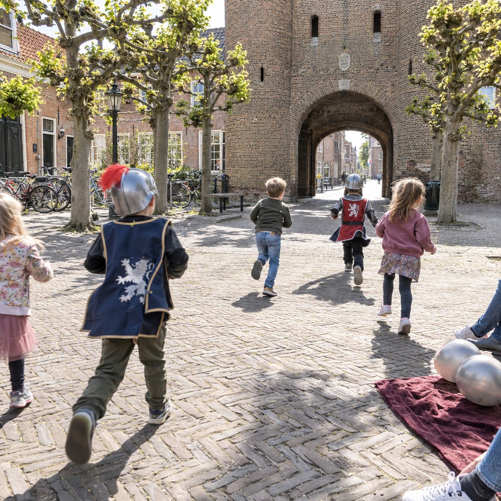 Kinderen op speurtocht tijdens een Ridder Speurtocht kinderfeestje