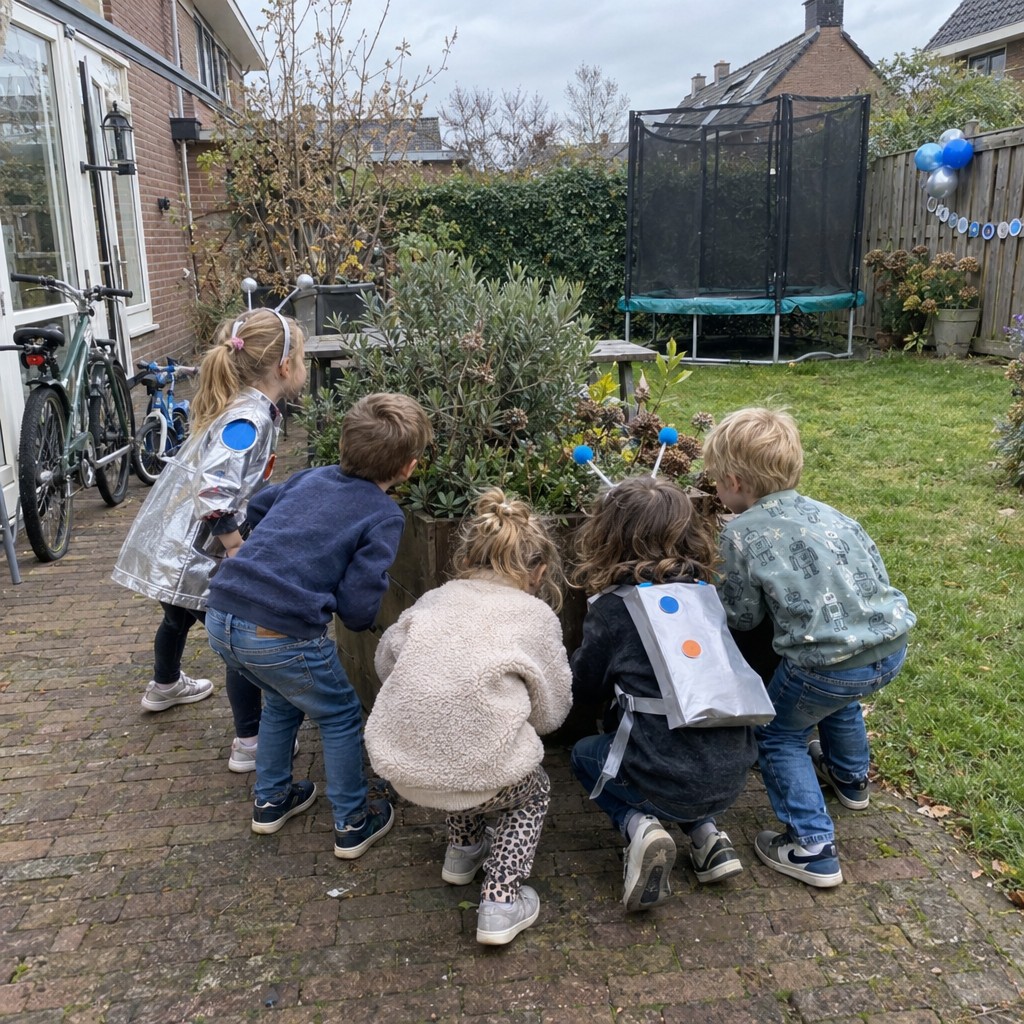 Kinderen op speurtocht tijdens een Robot Speurtocht kinderfeestje