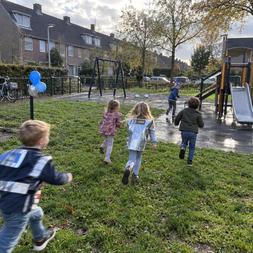 Blije kinderen hebben de schat gevonden bij de Robot Speurtocht