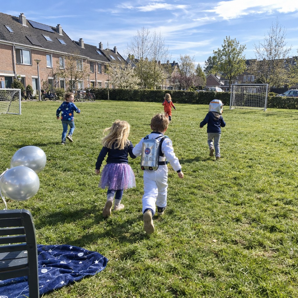 Kinderen op speurtocht tijdens een Ruimte Speurtocht kinderfeestje