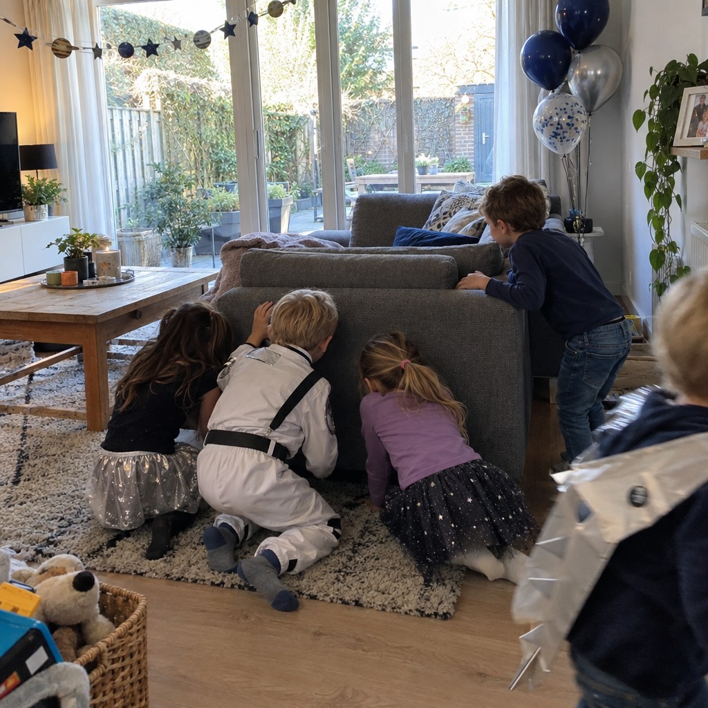 Kinderen zoeken samen naar aanwijzingen bij de Ruimte Speurtocht