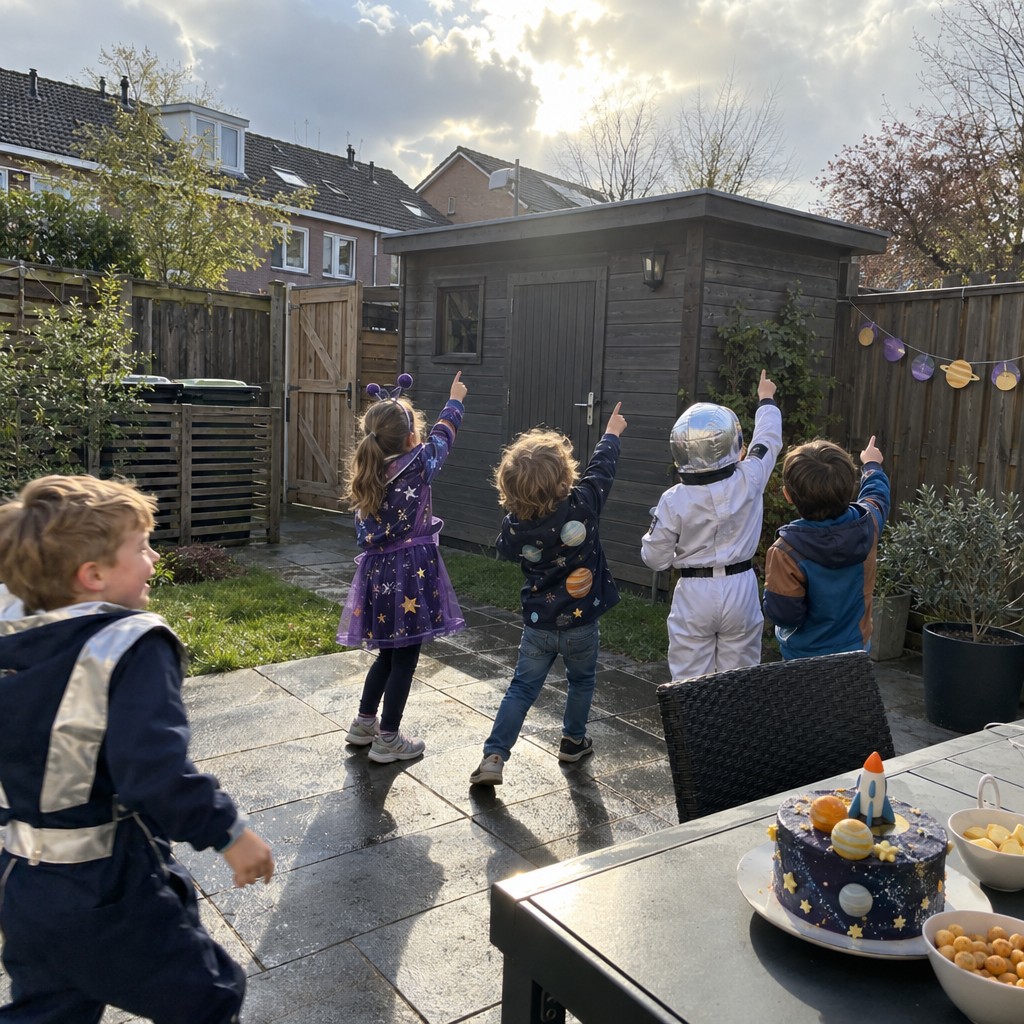 Blije kinderen hebben de schat gevonden bij de Ruimte Speurtocht