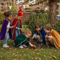 Kinderen zoeken samen naar aanwijzingen bij de Sinterklaas Speurtocht