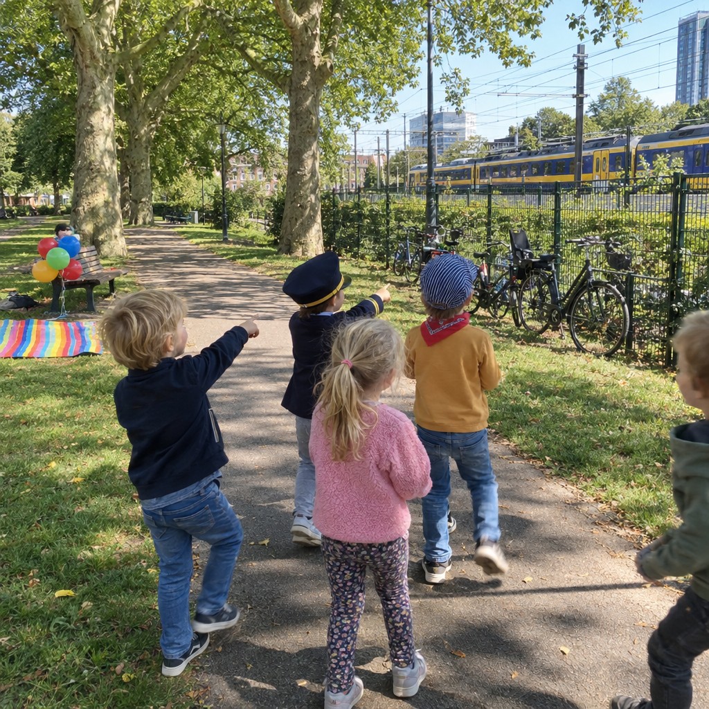 Kinderen op speurtocht tijdens een Treinen Speurtocht kinderfeestje