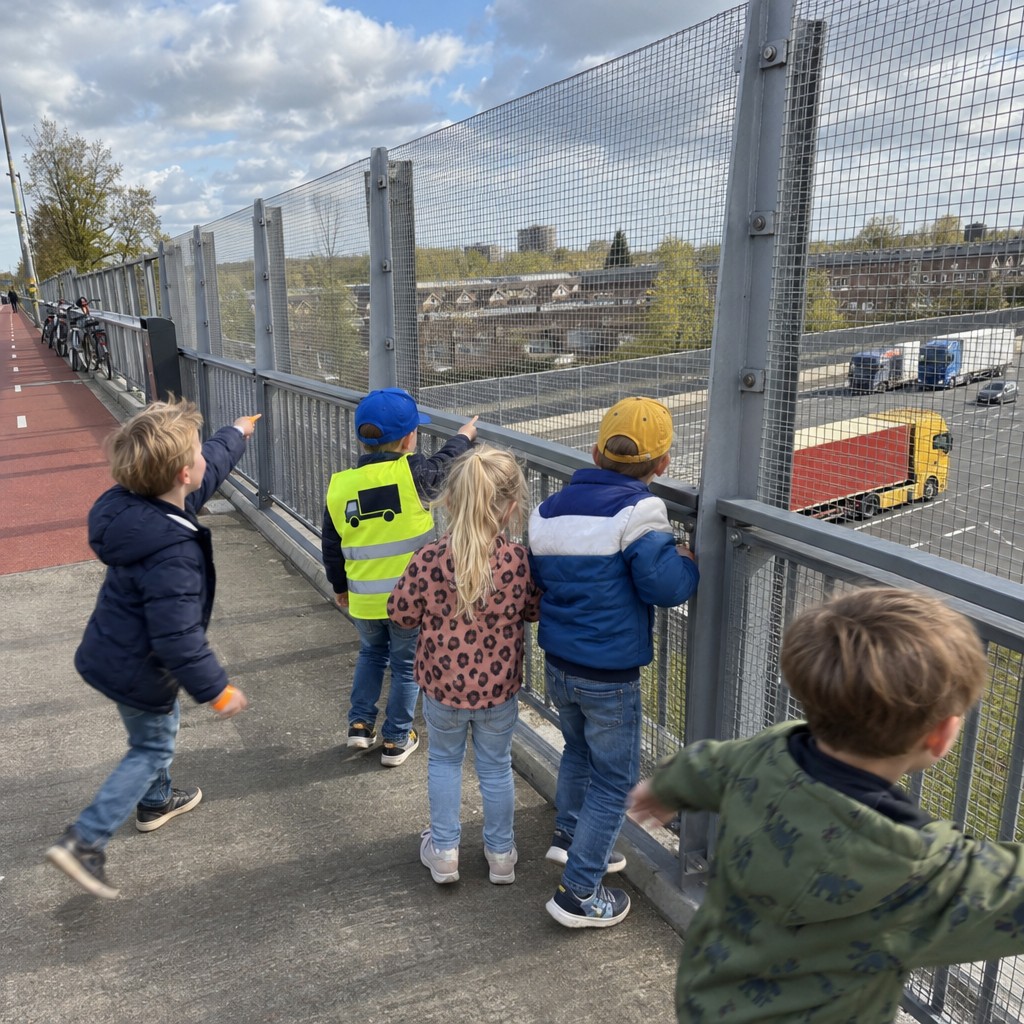 Kinderen op speurtocht tijdens een Truckspotter Speurtocht kinderfeestje
