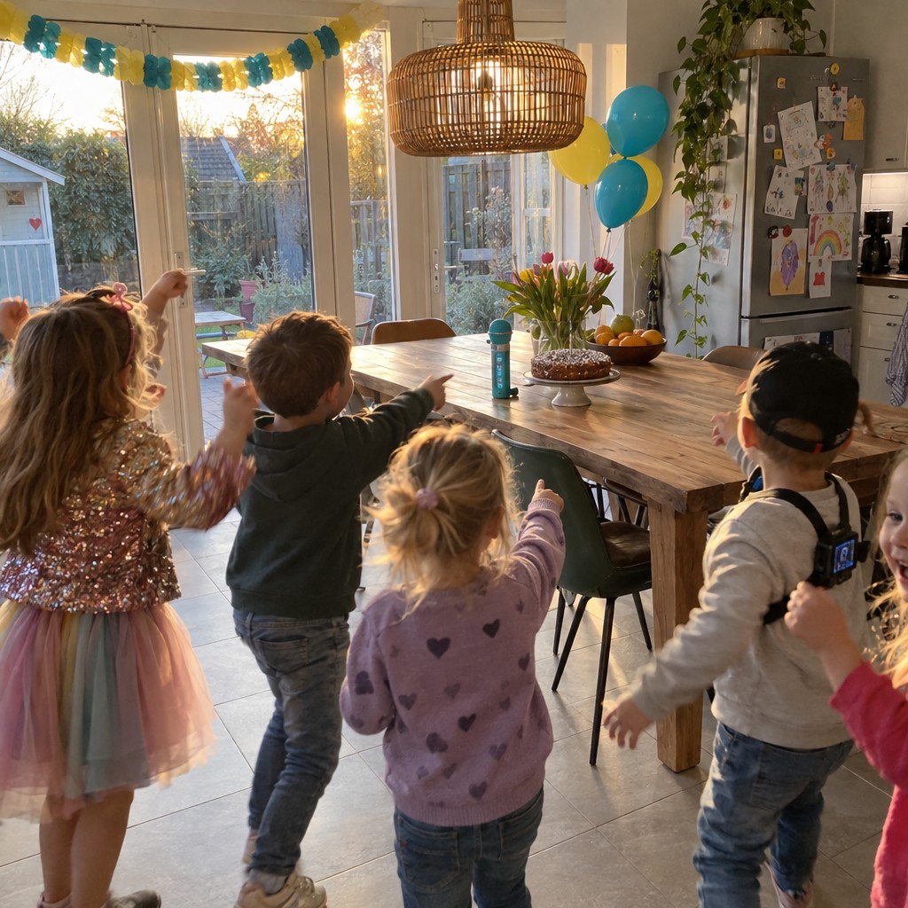 Kinderen zoeken samen naar aanwijzingen bij de Vloggen Speurtocht