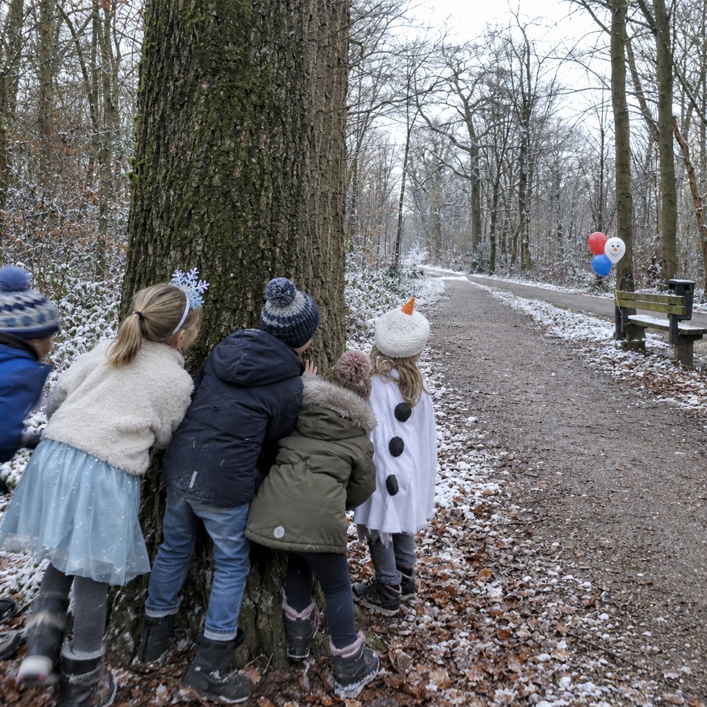 Kinderen op speurtocht tijdens een Winter Speurtocht kinderfeestje